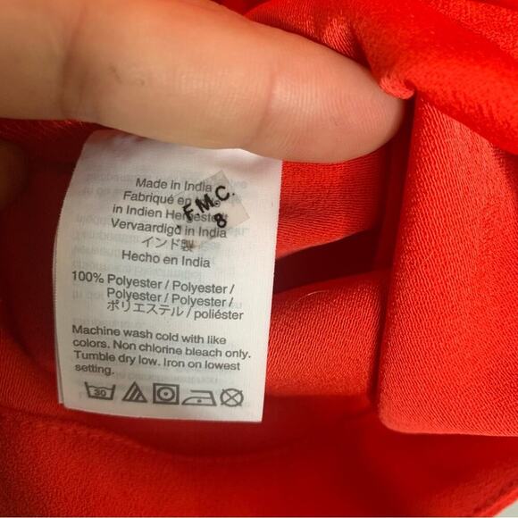 J Crew red crepe faux‎ wrap long sleeves blouse size 10 romantic date night - Picture 5 of 9